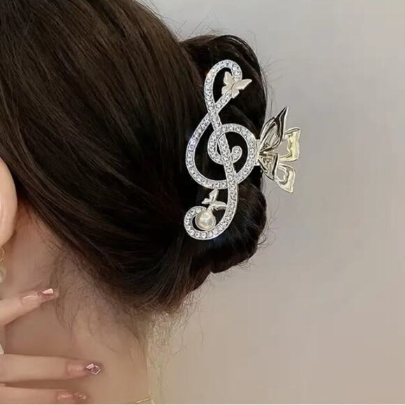 Gold Rhinestone Music Note Hair Claw Hair Accessory